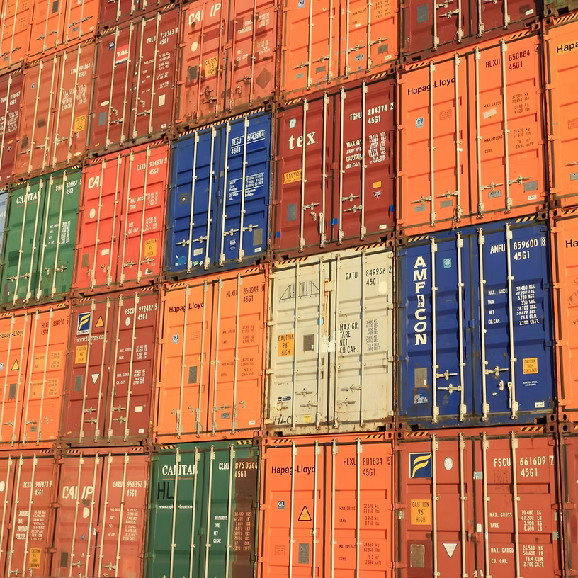 Stacked shipping containers