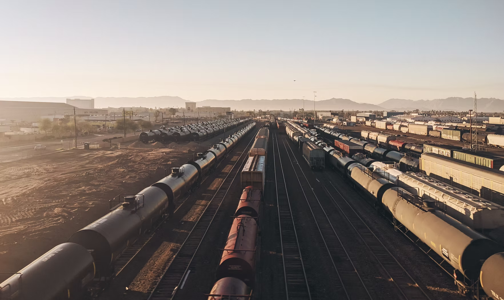 Freight trains at a rail yard
